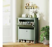 HOMCOM 2 Drawer Shoe Cabinet with Flip Doors for Hallway - Entryway - Green | TJ Hughes