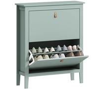 HOMCOM 2 Drawer Shoe Cabinet with Flip Doors, Narrow Shoe Storage Cabinet with Removable and Adjustable Shelves, 14 Pairs Footwear Cupboard for Hallway, Entryway, 80 x 24 x 95.5 cm, Green