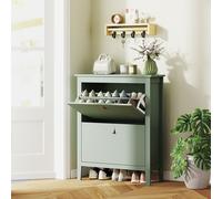 Homcom 2 Drawer Shoe Cabinet With Flip Doors For Hallway, Entryway In Green Green