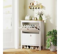 HOMCOM 2 Drawer Shoe Cabinet with Flip Doors for Hallway, Entryway, Green - White
