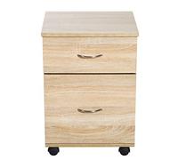 HOMCOM 2 Drawer Wooden Filing Cabinet Storage Box with Wheels (Oak)