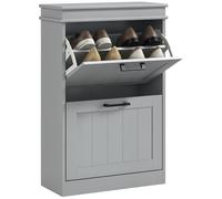 HOMCOM Slim Shoe Storage Cabinet with 2 Flip Drawers for Entryway, Grey, Grey