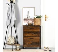 HOMCOM 2 Flip Door Shoe Cabinet With Divider - Brown, Brown