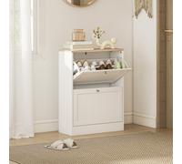 HOMCOM 2 Flip Drawer Narrow Shoe Cabinet with Adjustable Shelves, White