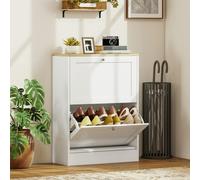 HomCom Shoe Cabinet – 2 Flip Drawer Narrow Shoe Rack with Adjustable Shelves, White