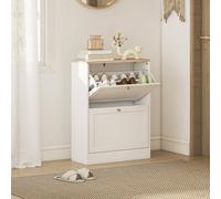 HomCom Shoe Cabinet – 2 Flip Drawer Narrow Shoe Rack with Adjustable Shelves, White