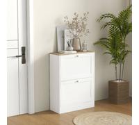 HOMCOM 2 Flip Drawer Narrow Shoe Cabinet with Adjustable Shelves, White