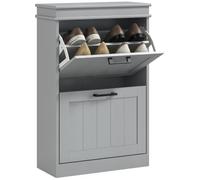 HOMCOM 2 Flip Drawers Entryway Shoe Cabinet Shoe Storage Cabinet, Grey | Narrow Adjustable Shelves, for 10 Pairs