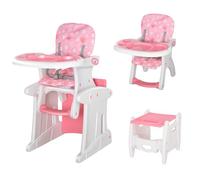 HOMCOM 2 in 1 Convertible Baby High Chair Toddler Table Chair Infant Feeding Seat Removable Food Tray Safety Harness Pink