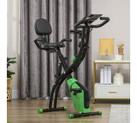 HOMCOM 3-in-1 Folding Exercise Bike, Foldable Stationary Bike with 8-Level Adjustable Magnetic Resistance, Arm Resistance Band, Pulse Sensor and LCD Monitor, Green