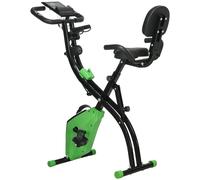 HOMCOM 3-in-1 Folding Exercise Bike, Foldable Stationary Bike with 8-Level Adjustable Magnetic Resistance, Resistance Bands, Adjustable Seat, Pulse Sensor, LCD Monitor and Wheels, Green