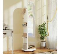 HOMCOM 2-in-1 Full Length Mirror with Shelves, 4 Wheels, White