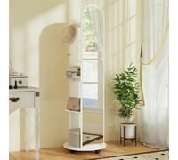 HOMCOM 2-in-1 Full Length Mirror with Shelves, 4 Wheels - White