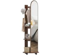 HOMCOM 2-in-1 Full Length Mirror with Storage Shelves Brown Wood Effect