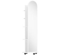 HOMCOM 2-in-1 Full Length Mirror with Storage Shelves, Floor Mirror with 4 Wheels, Coat Rack, Hooks, White