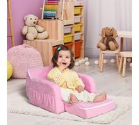 HOMCOM 2 In 1 Kids Armchair Sofa Bed Fold Out Padded Wood Frame Bedroom Pink
