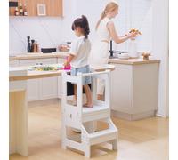 HOMCOM 2 in 1 Kids Kitchen Step Stool Helper with Safety Rail, White