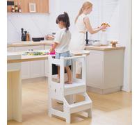 HOMCOM 2 in 1 Kids Kitchen Step Stool Helper with Safety Rail, White