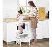 HOMCOM 2-in-1 Kids Kitchen Step Stool Table Chair Set W/ Safety Rail Chalkboard, White HOMCOM White