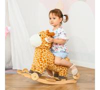 HOMCOM 2 In 1 Kids Todder Rocking Horse Plush Ride On Giraffe Rocker with Wheels Wooden Base Animal Sounds for 3-6 Years