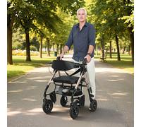 (Black) HOMCOM 2-in-1 Mobility Walker with Seat, Foldable Rollator w/ Wheels