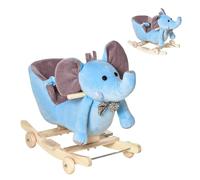 Homcom 2 In 1 Plush Baby Ride On Rocking Horse Elephant Rocker With Wheels Wooden Toy For Kids 32 Songs (Blue)