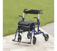 HOMCOM 2 in 1 Wheelchair & Folding Rollator Walker Combo, Pearl Blue