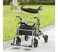 HOMCOM 2 in 1 Wheelchair & Folding Rollator Walker Combo, Yellow-green in Green HOMCOM Green