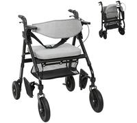 HOMCOM 2 in 1 Wheelchair Transport Chair & Folding Rollator Walker with Lightweight Walking Frame, Seat, Backrest, Footrest, Adjustable Handles, Bag, 4 Wheeled Walker for Seniors, Grey