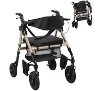 HOMCOM 2 in 1 Wheelchair Transport Chair & Folding Rollator Walker with Seat, Backrest, Footrest, Lightweight Walking Frame with Bag, Adjustable Handles, 4 Wheeled Walker for Seniors, Black