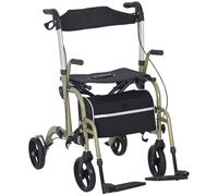 Homcom 2 In 1 Wheelchair & Folding Rollator Walker Combo, Yellow-Green Green One Size