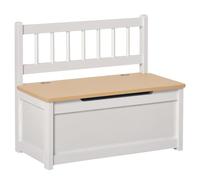HOMCOM 2 In 1 Wooden Toy Box, Kids Seat Bench Storage Chest Cabinet Organiser w/Safety Pneumatic Rod, 60 x 30 x 50cm - White