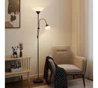 HOMCOM 2 LED Modern Floor Lamp with Adjustable Lampshade for Living Room in Black HOMCOM Black