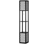 HOMCOM Floor Lamp with Shelves, Modern Tall Standing Lamps with Fabric Lampshade, Chain Switch and Dual Light for Living Room, Bedroom, Bulb not Included, Black