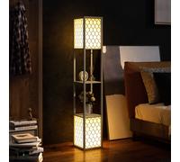 HOMCOM 2-Light Modern Floor Lamp with Shelves for Living Room, Bedroom in Black HOMCOM Black