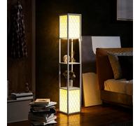 HOMCOM 2-Light Modern Floor Lamp with Shelves for Living Room, Bedroom, White