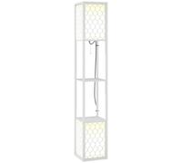 HOMCOM Floor Lamp with Shelves, Modern Tall Standing Lamps with Fabric Lampshade, Chain Switch and Dual Light for Living Room, Bedroom, Bulb not Included, White