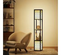 HOMCOM Floor Lamp with Shelves, Modern Tall Standing Lamps with Fabric Lampshade, Chain Switch and Dual Light for Living Room, Bedroom, Bulb not Included, Black