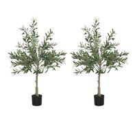 Homcom 2 Pack Indoor Artificial Plants, Faux Potted Silk Olive Trees, 120Cm In Green Green