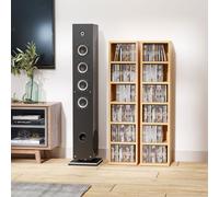 Set of 2 CD Media Display Shelf Unit Tower Rack w/ Adjustable Shelves Wood Color