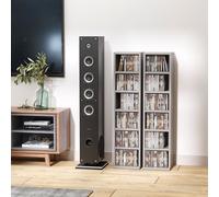 HOMCOM 204 CD Media Display Shelf Unit Set of 2 Blu-Ray Tower Rack w/Adjustable Shelves Bookcase Storage Organiser, Grey