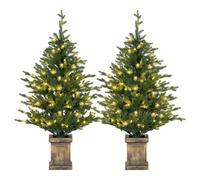 HOMCOM 2 Pcs 4ft Artificial Christmas Tree with Lights, Pot, Realistic Tips in Green HOMCOM Green 4ft