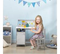 HOMCOM Kids Desk And Chair Set 2 PCs Childrens Table And Chair Set Multi Use Toddler Furniture with Whiteboard, Storage - Grey