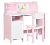 HOMCOM 2 PCs Childrens Table and Chair Set w/ Whiteboard Storage - Pink