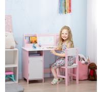 HOMCOM Kids Table and Chair Set Study Desk with Whiteboard - Pink