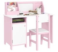HOMCOM 2 PCs Childrens Table and Chair Set w/ Whiteboard Storage - Pink