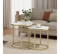 HOMCOM 2 Pcs Coffee Table with Faux Marble Side Accent Tables White HOMCOM White