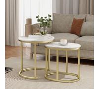 Homcom 2 Pcs Coffee Table With Faux Marble Tabletop White White