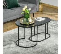 HOMCOM 2 Pcs Modern Coffee Table with Faux Marble Side Accent Tables Black, Black