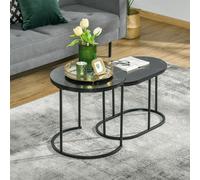 HOMCOM 2 Pcs Modern Coffee Table with Faux Marble Side Accent Tables Black - Black